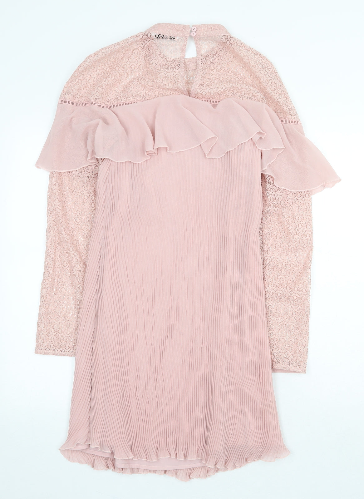 Very Womens Pink Polyester A-Line Size 10 Mock Neck Button - Lace Detail