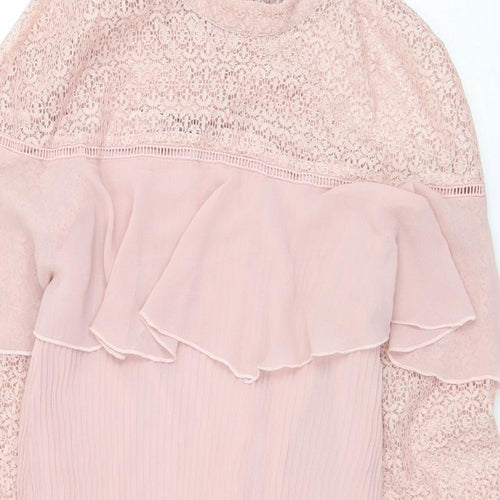 Very Womens Pink Polyester A-Line Size 10 Mock Neck Button - Lace Detail