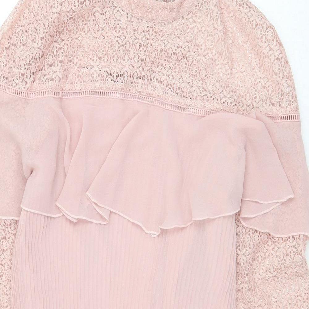 Very Womens Pink Polyester A-Line Size 10 Mock Neck Button - Lace Detail