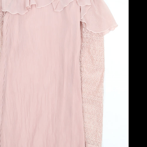 Very Womens Pink Polyester A-Line Size 10 Mock Neck Button - Lace Detail