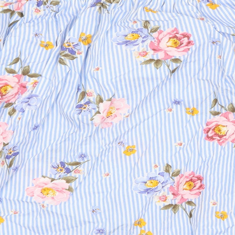 New Look Womens Blue Floral 100% Cotton Basic Blouse Size 12 Off the Shoulder