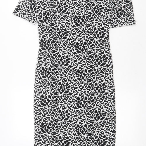 F&F Womens Black Geometric Polyester Sheath Size 10 Boat Neck Zip