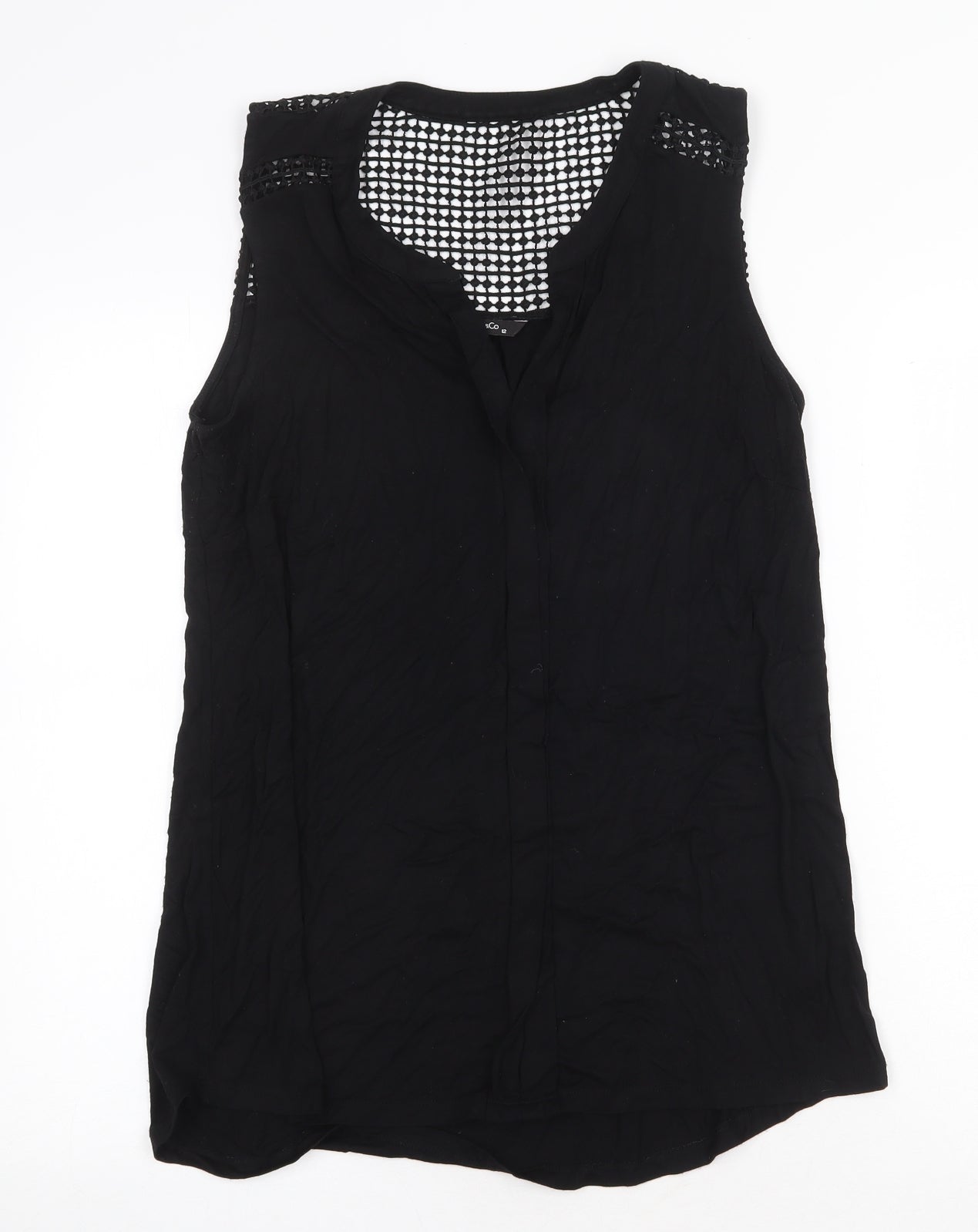M&Co Womens Black Viscose Basic Blouse Size 12 V-Neck