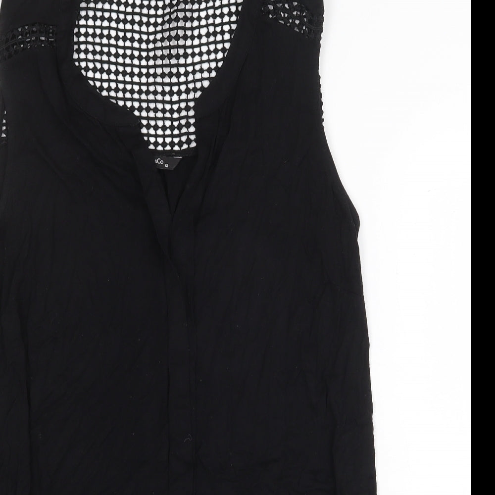 M&Co Womens Black Viscose Basic Blouse Size 12 V-Neck