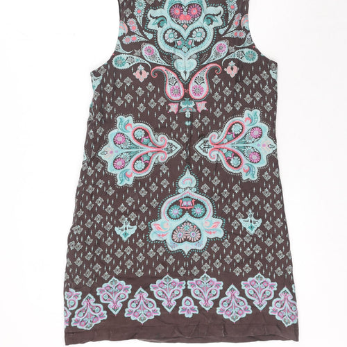 Oasis Womens Brown Paisley Silk Shift Size 12 Boat Neck Pullover
