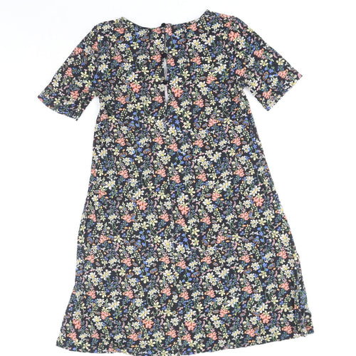 Pull&Bear Womens Multicoloured Floral Polyester A-Line Size S Boat Neck Button
