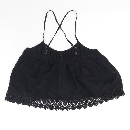 Topshop Womens Black 100% Cotton Camisole Tank Size 8 Scoop Neck - Cross Back Strap Detail