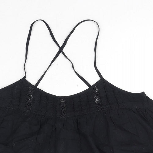 Topshop Womens Black 100% Cotton Camisole Tank Size 8 Scoop Neck - Cross Back Strap Detail