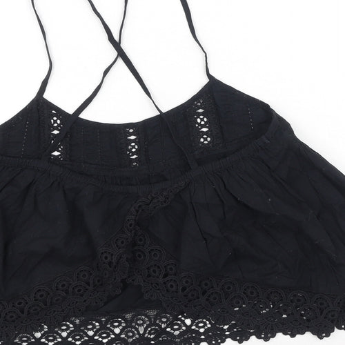 Topshop Womens Black 100% Cotton Camisole Tank Size 8 Scoop Neck - Cross Back Strap Detail
