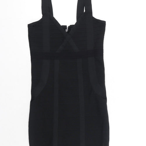 Boohoo Womens Black Polyester Bodycon Size 10 V-Neck Zip