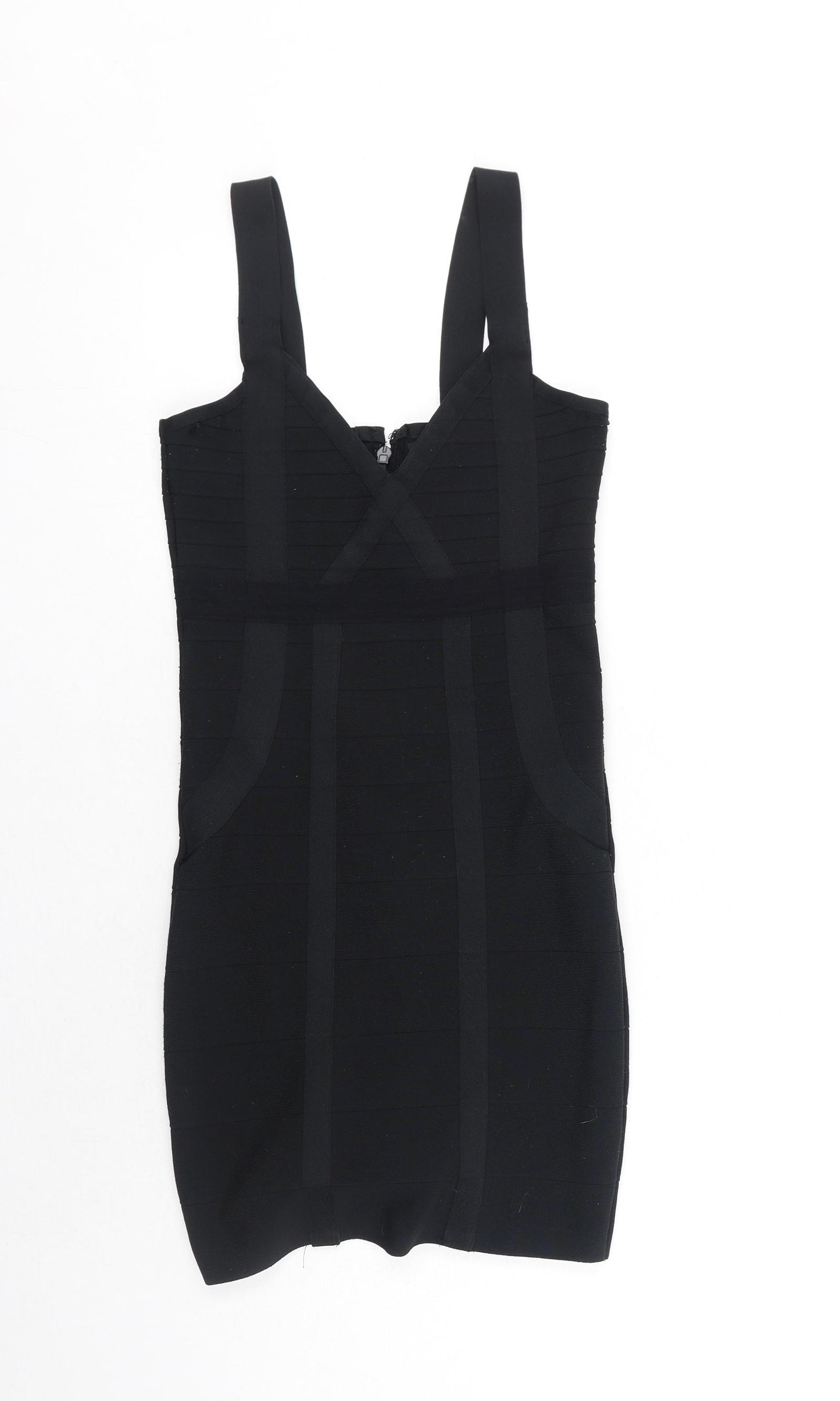 Boohoo Womens Black Polyester Bodycon Size 10 V-Neck Zip