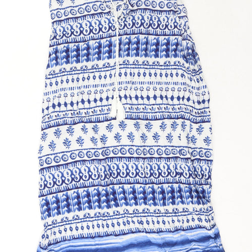 beachlunchlounge Womens Blue Geometric Viscose Shift Size M V-Neck Tie