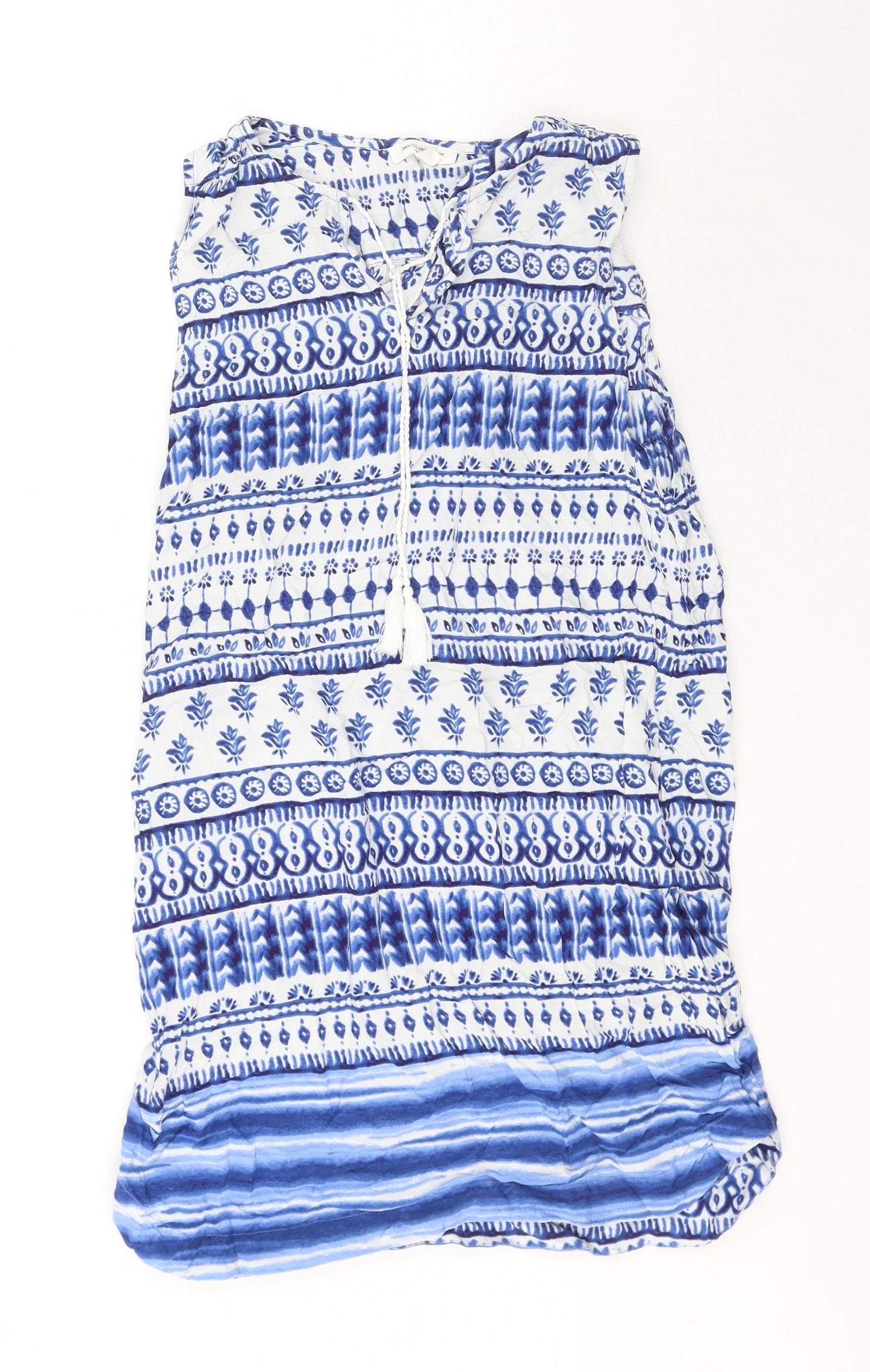 beachlunchlounge Womens Blue Geometric Viscose Shift Size M V-Neck Tie