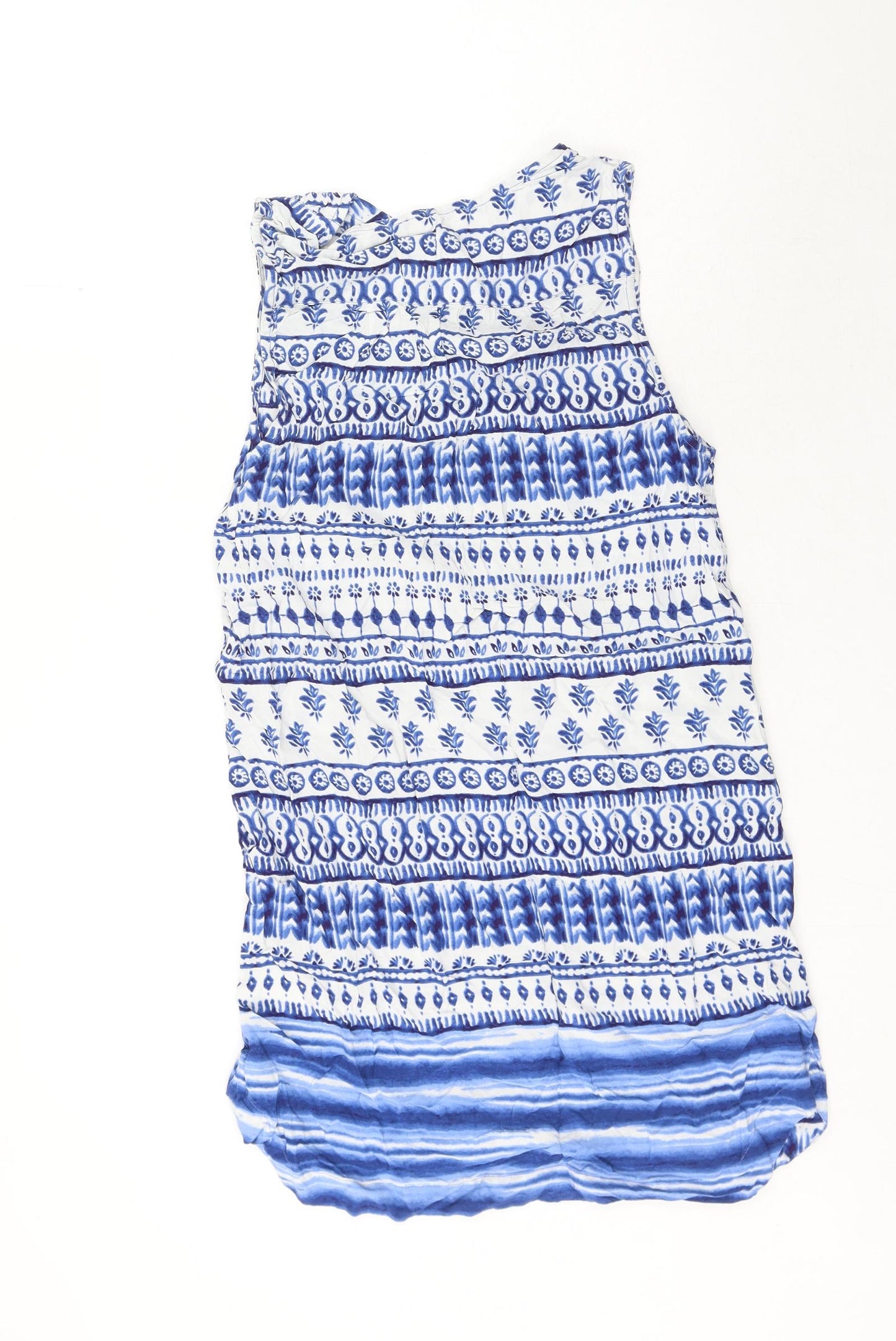 beachlunchlounge Womens Blue Geometric Viscose Shift Size M V-Neck Tie