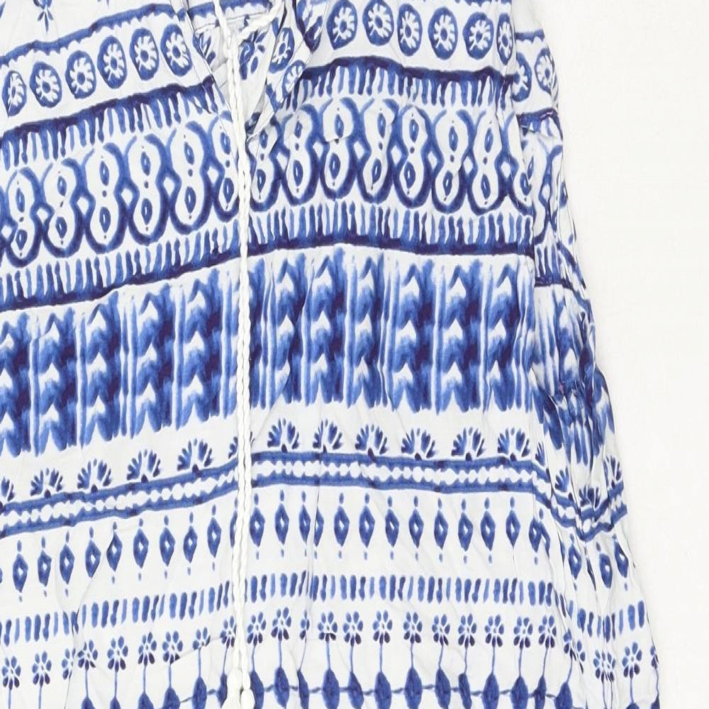beachlunchlounge Womens Blue Geometric Viscose Shift Size M V-Neck Tie