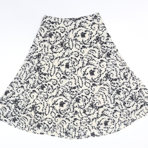 ICHI Womens White Floral Polyester Swing Skirt Size 10 Zip