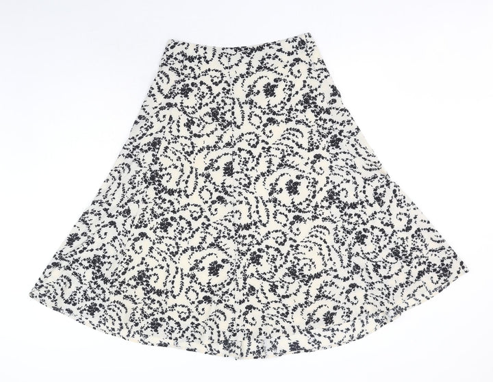 ICHI Womens White Floral Polyester Swing Skirt Size 10 Zip