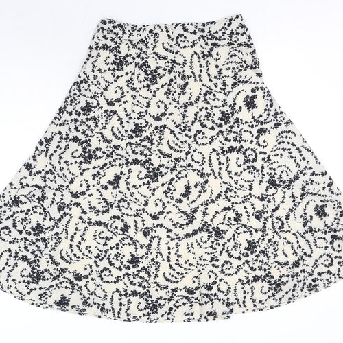 ICHI Womens White Floral Polyester Swing Skirt Size 10 Zip