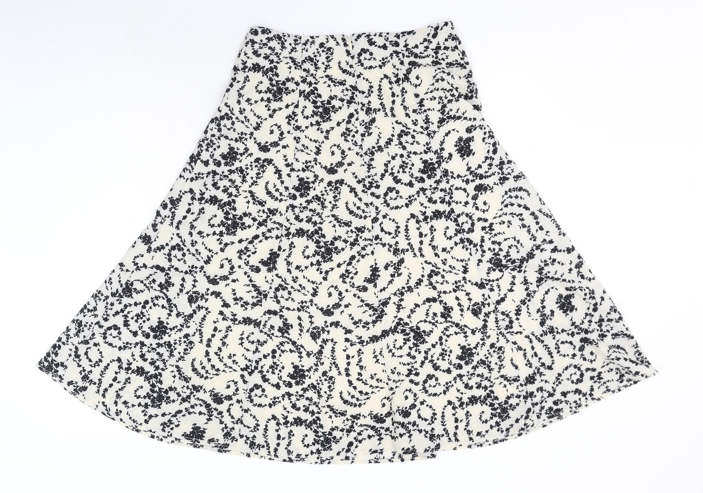 ICHI Womens White Floral Polyester Swing Skirt Size 10 Zip