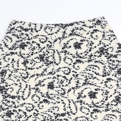 ICHI Womens White Floral Polyester Swing Skirt Size 10 Zip