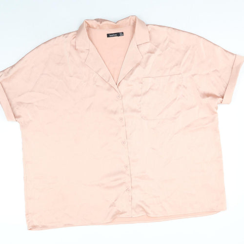 Boohoo Womens Pink Polyester Basic Button-Up Size 14 Collared