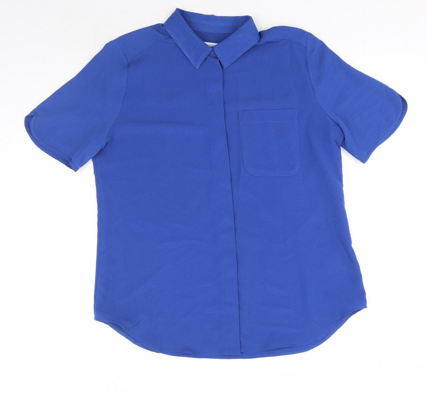 Marks and Spencer Womens Blue Polyester Basic Button-Up Size 10 Collared