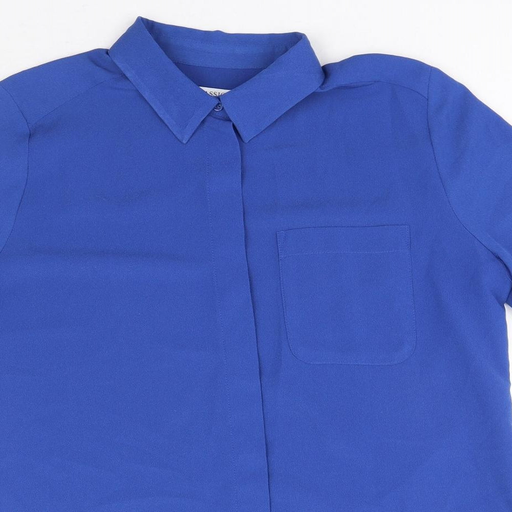 Marks and Spencer Womens Blue Polyester Basic Button-Up Size 10 Collared