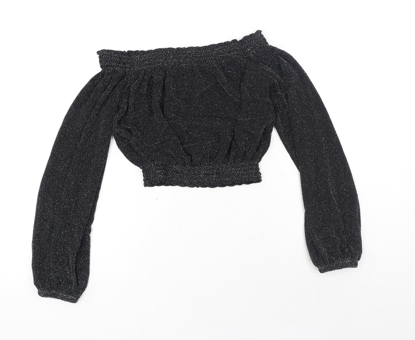 H&M Womens Black Polyamide Cropped Blouse Size XS Off the Shoulder