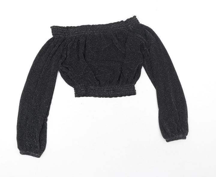 H&M Womens Black Polyamide Cropped Blouse Size XS Off the Shoulder