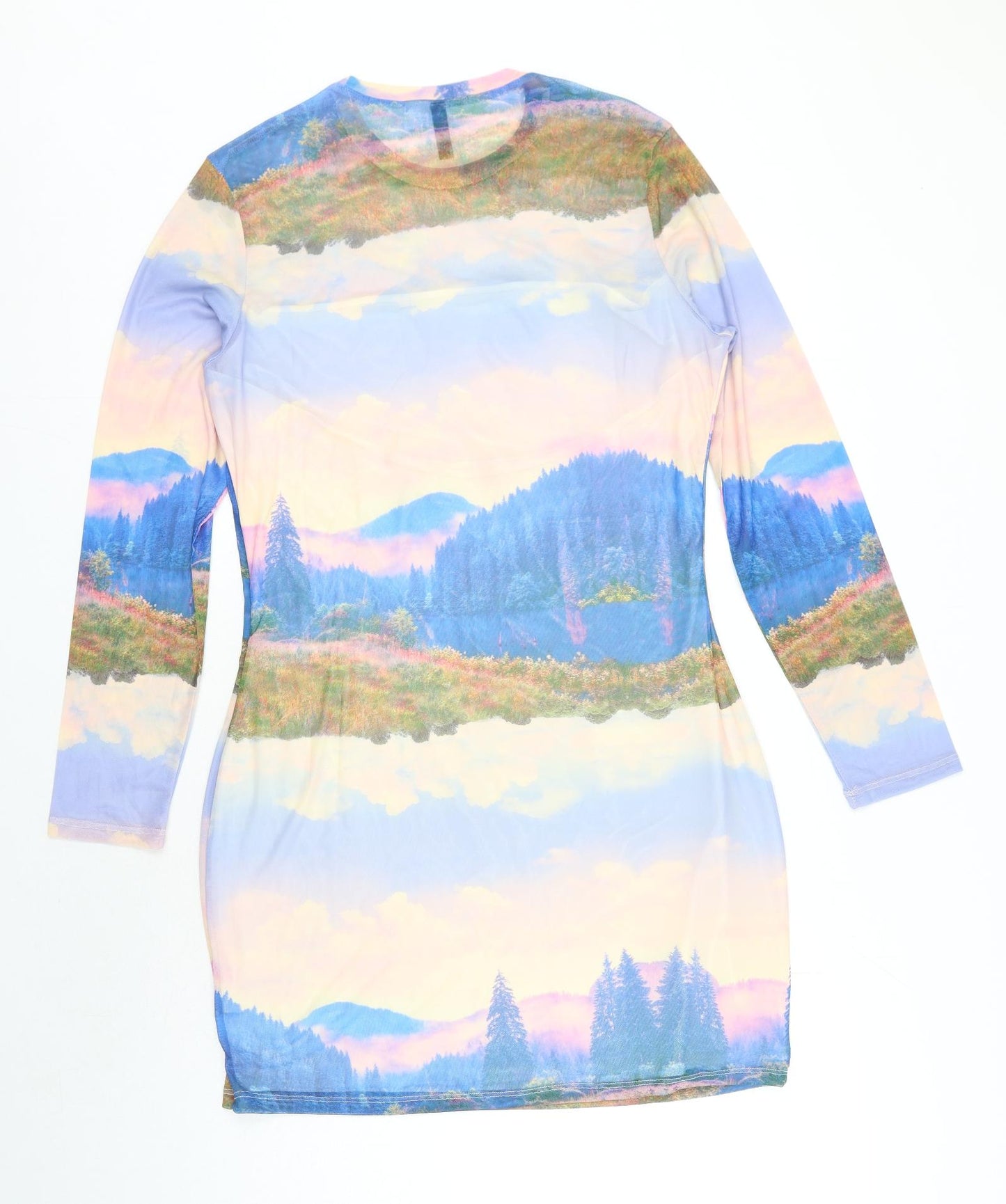 Divided by H&M Womens Multicoloured Geometric Polyester Bodycon Size 2XL Scoop Neck Pullover - Landscape Print