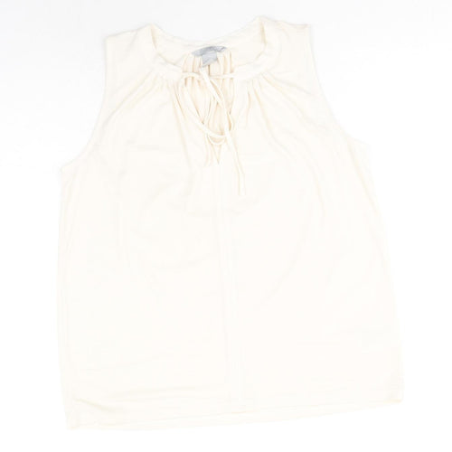 H&M Womens Ivory Polyester Basic Tank Size S Scoop Neck - Tie Neck Detail
