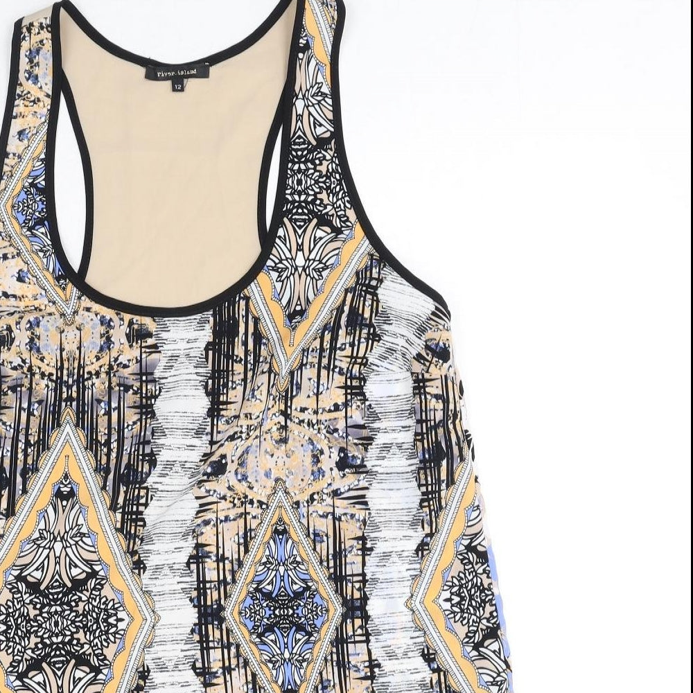 River Island Womens Multicoloured Geometric Polyester Basic Tank Size 12 Round Neck