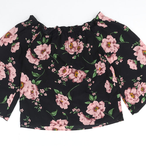 SheIn Womens Black Floral Polyester Basic Blouse Size M Off the Shoulder