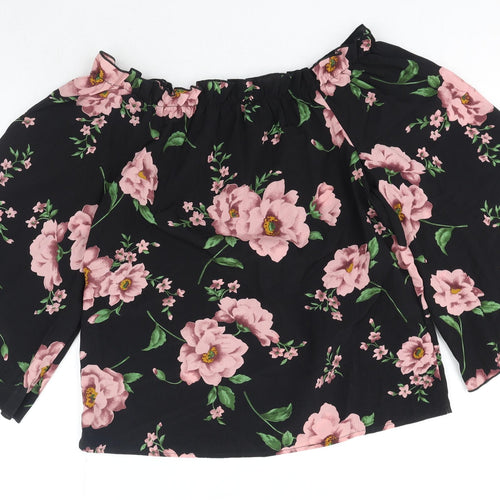 SheIn Womens Black Floral Polyester Basic Blouse Size M Off the Shoulder