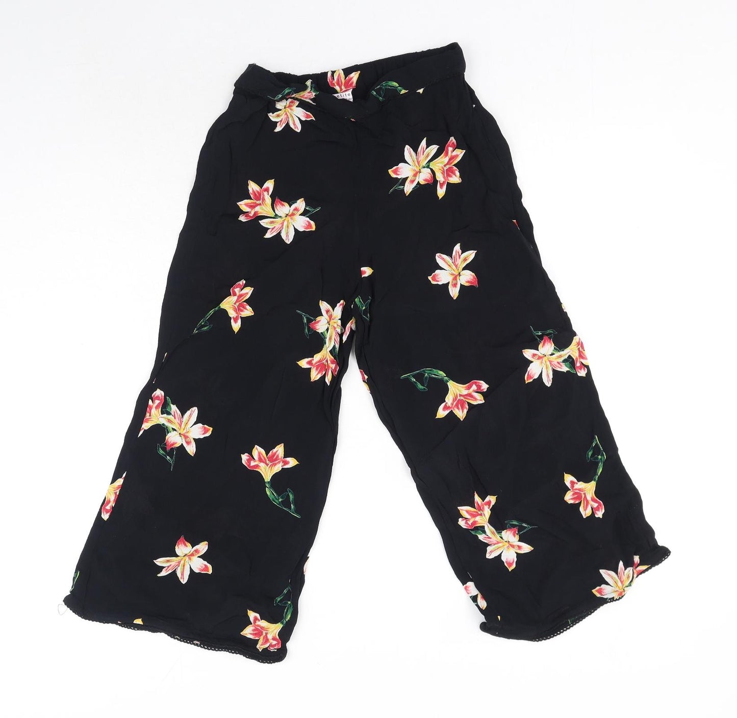 Miss Etam Womens Black Floral Viscose Trousers Size 6 Regular