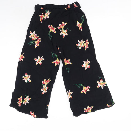 Miss Etam Womens Black Floral Viscose Trousers Size 6 Regular