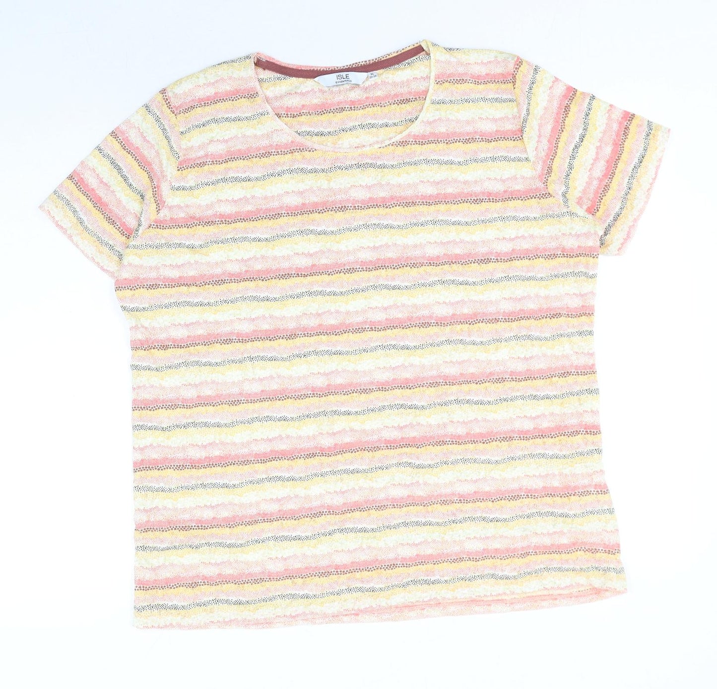 EWM Womens Multicoloured Striped Cotton Basic T-Shirt Size XL Round Neck