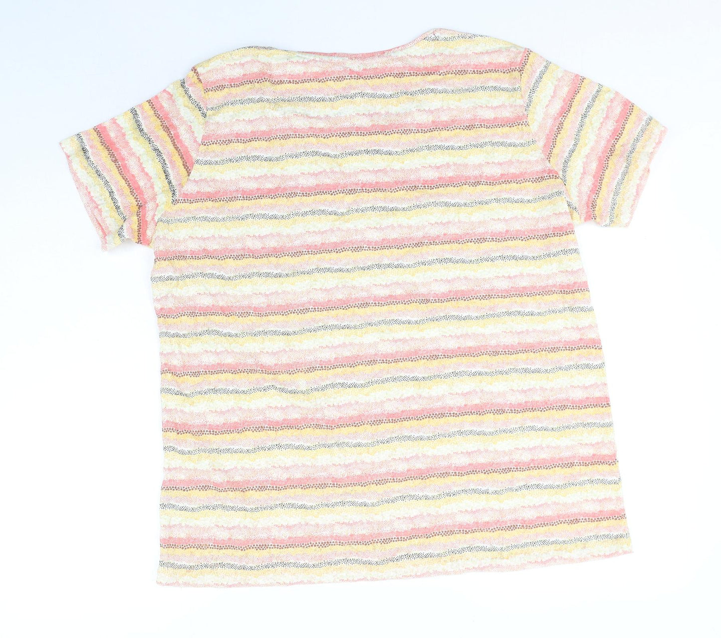 EWM Womens Multicoloured Striped Cotton Basic T-Shirt Size XL Round Neck