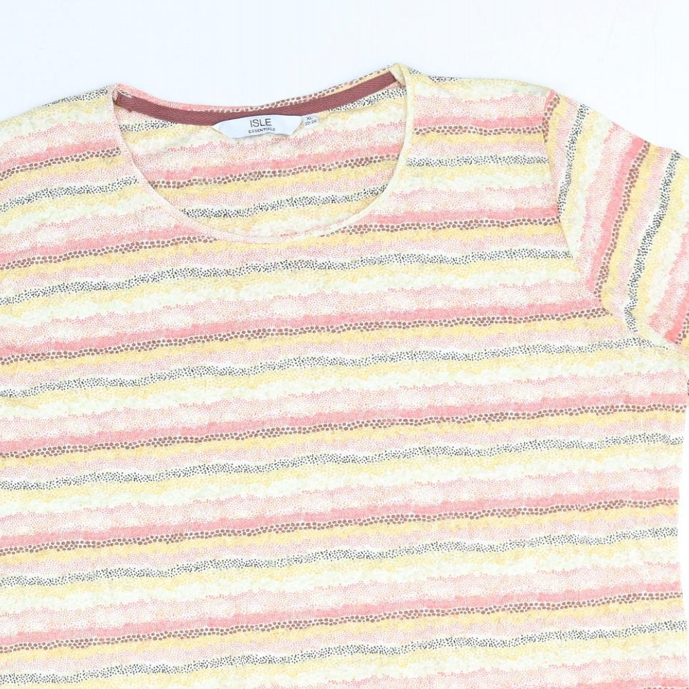 EWM Womens Multicoloured Striped Cotton Basic T-Shirt Size XL Round Neck