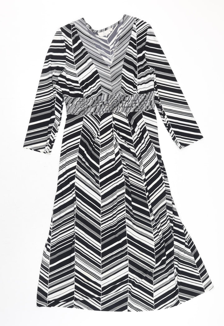 CC Womens Black Geometric Polyester A-Line Size S V-Neck Zip