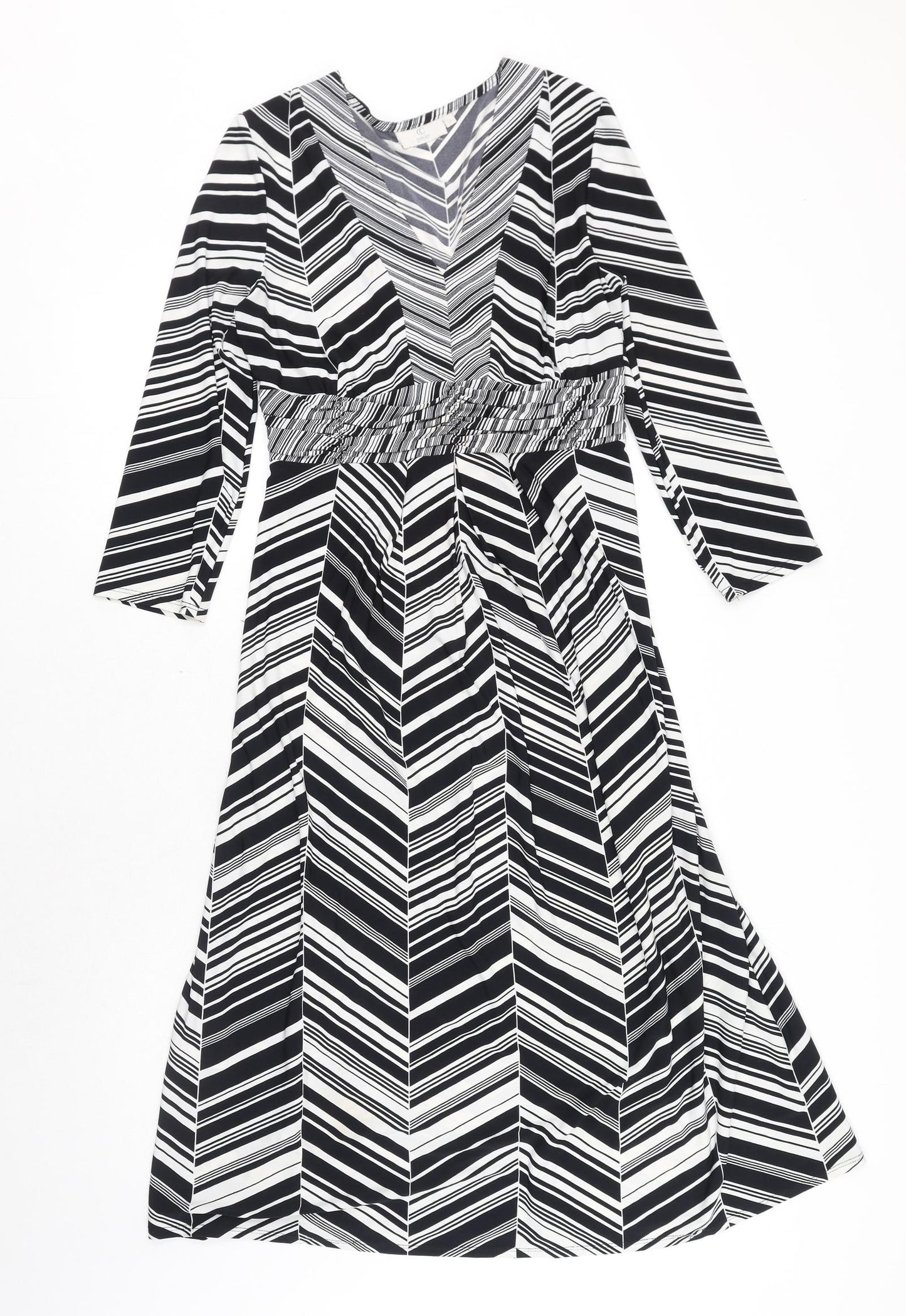 CC Womens Black Geometric Polyester A-Line Size S V-Neck Zip