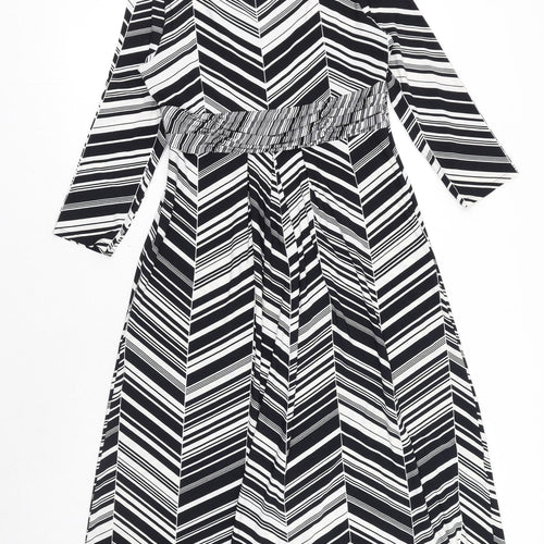CC Womens Black Geometric Polyester A-Line Size S V-Neck Zip