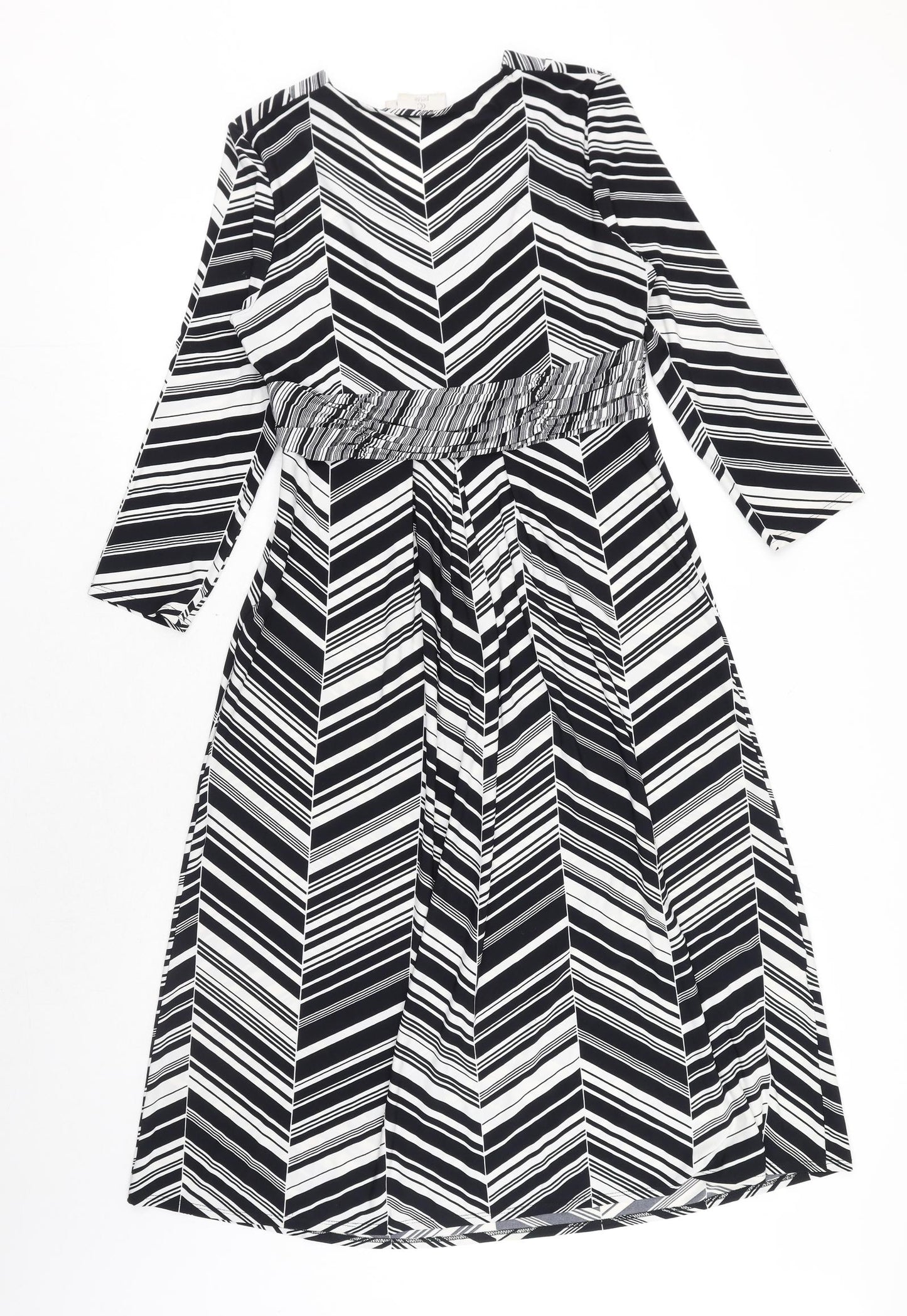 CC Womens Black Geometric Polyester A-Line Size S V-Neck Zip