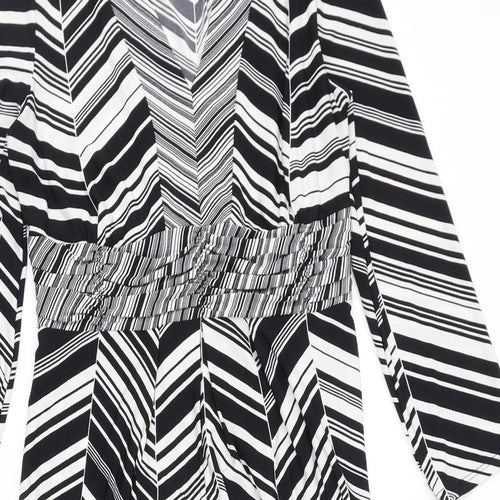 CC Womens Black Geometric Polyester A-Line Size S V-Neck Zip