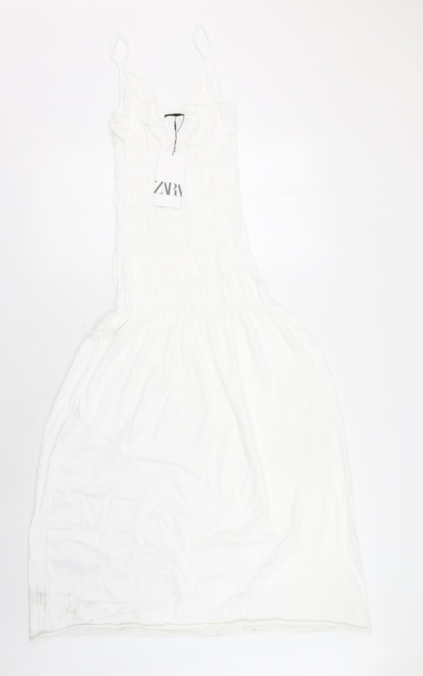 Zara Womens White Viscose Slip Dress Size M V-Neck Pullover