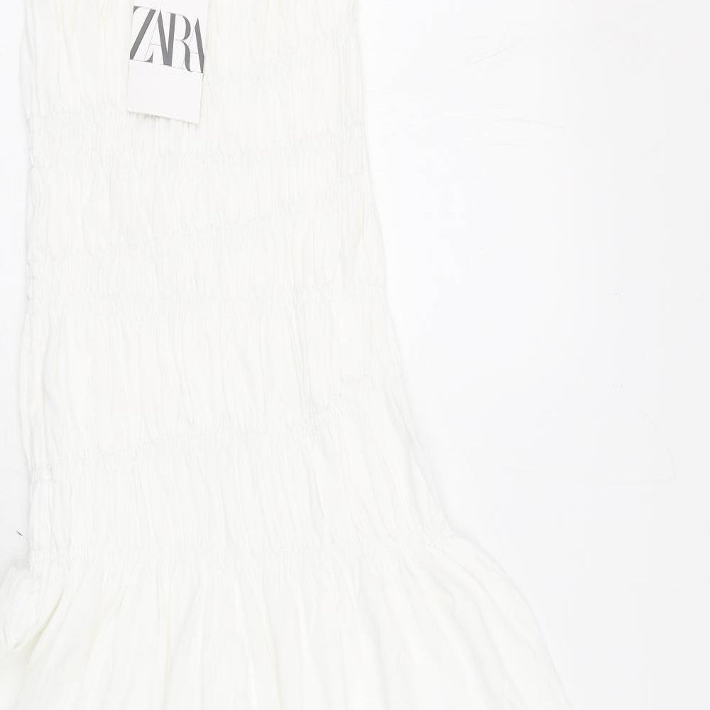 Zara Womens White Viscose Slip Dress Size M V-Neck Pullover