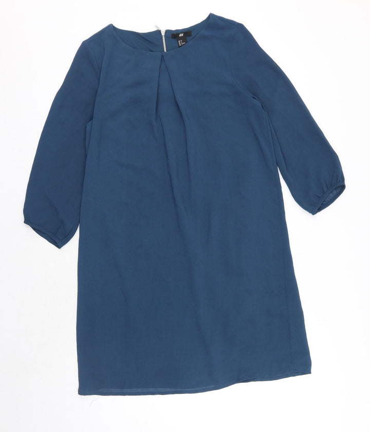 H&M Womens Blue Polyester Sheath Size 10 Boat Neck Zip