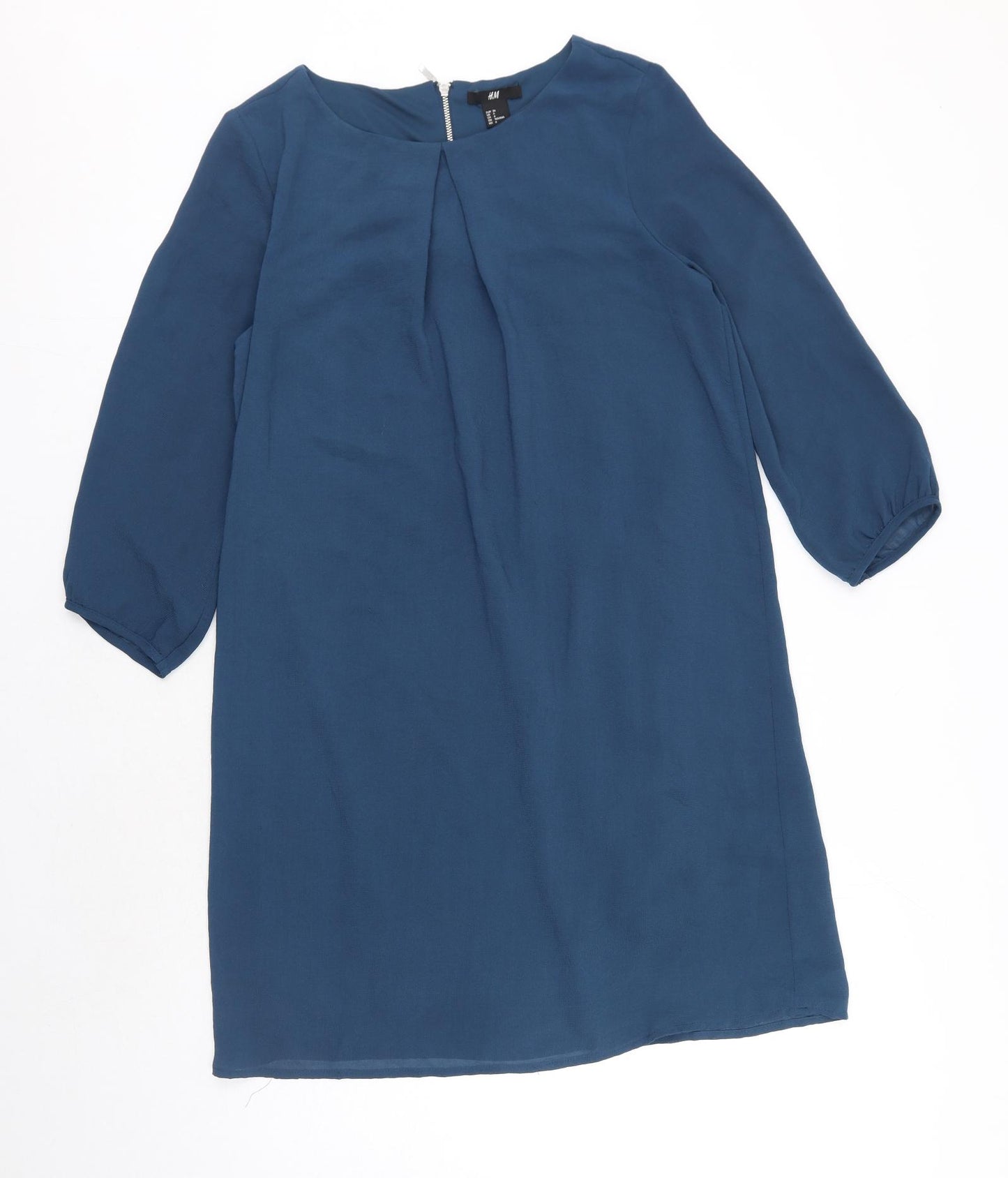 H&M Womens Blue Polyester Sheath Size 10 Boat Neck Zip