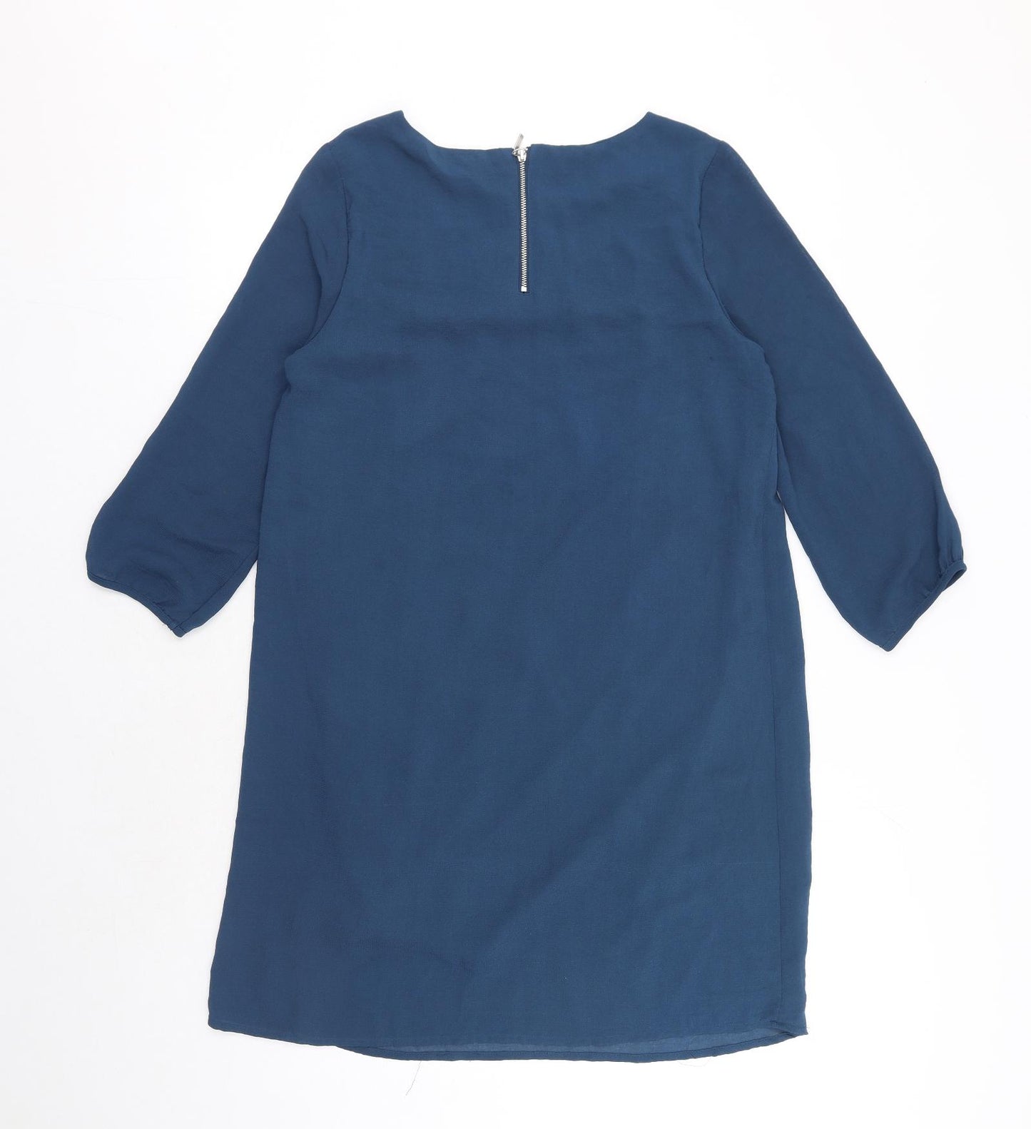 H&M Womens Blue Polyester Sheath Size 10 Boat Neck Zip