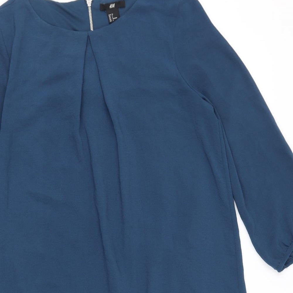 H&M Womens Blue Polyester Sheath Size 10 Boat Neck Zip